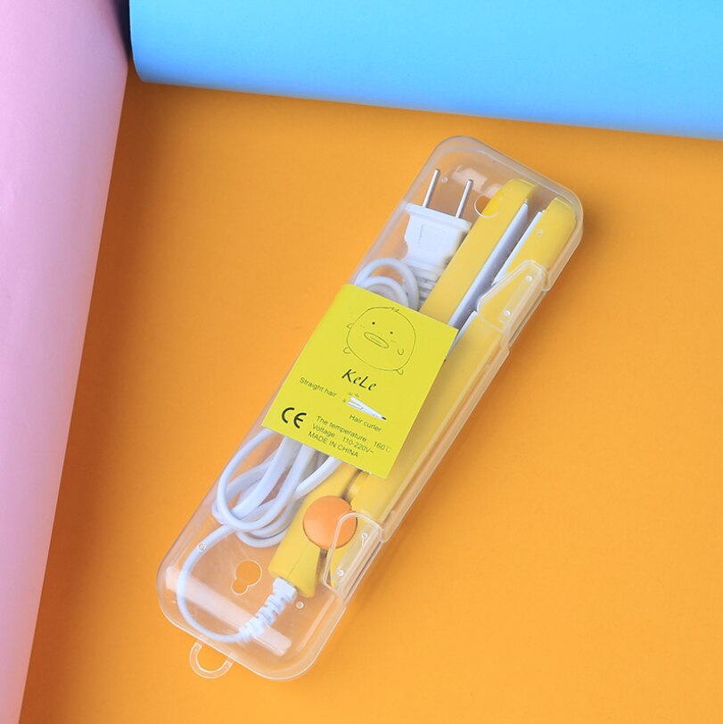 2-in-1 Mini Electric Splint Flat Iron Ceramic Hair Curler &amp; Straightener Hair Perming Hair Styling Crimper Hairdressing Product: Yellow