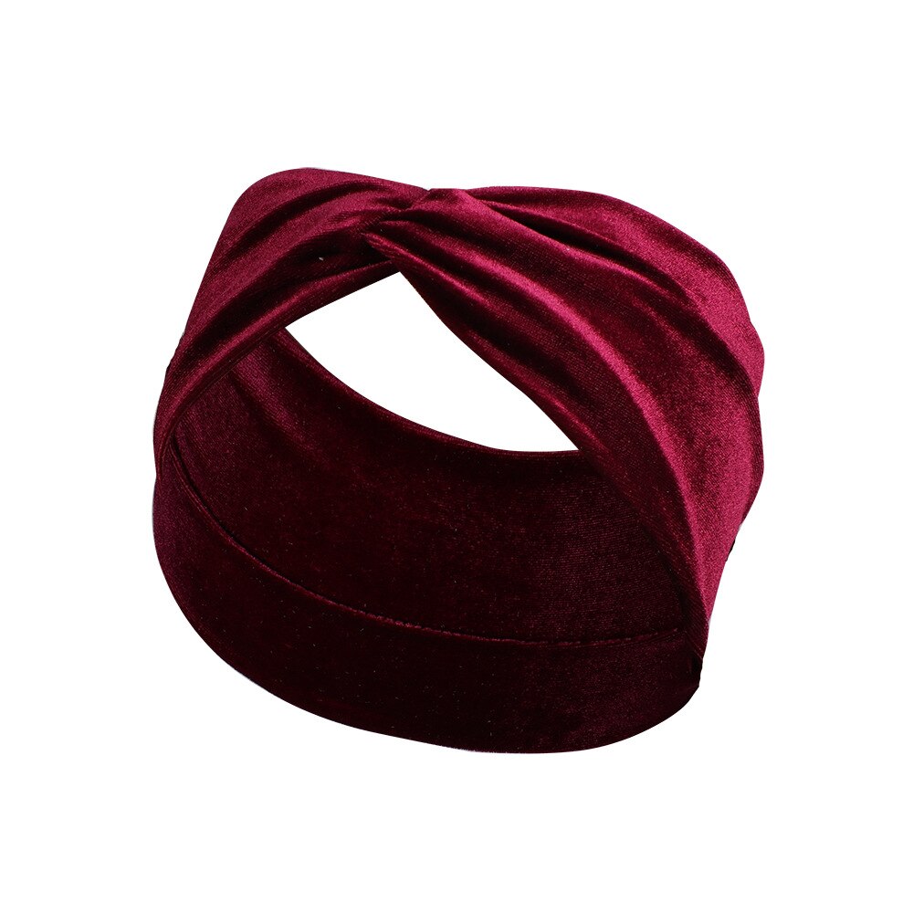 Bandeau en velours doré, couleur unie brillante, nœud croisé polyvalent, accessoires de cheveux pour femmes, Turban large pour dames: RE