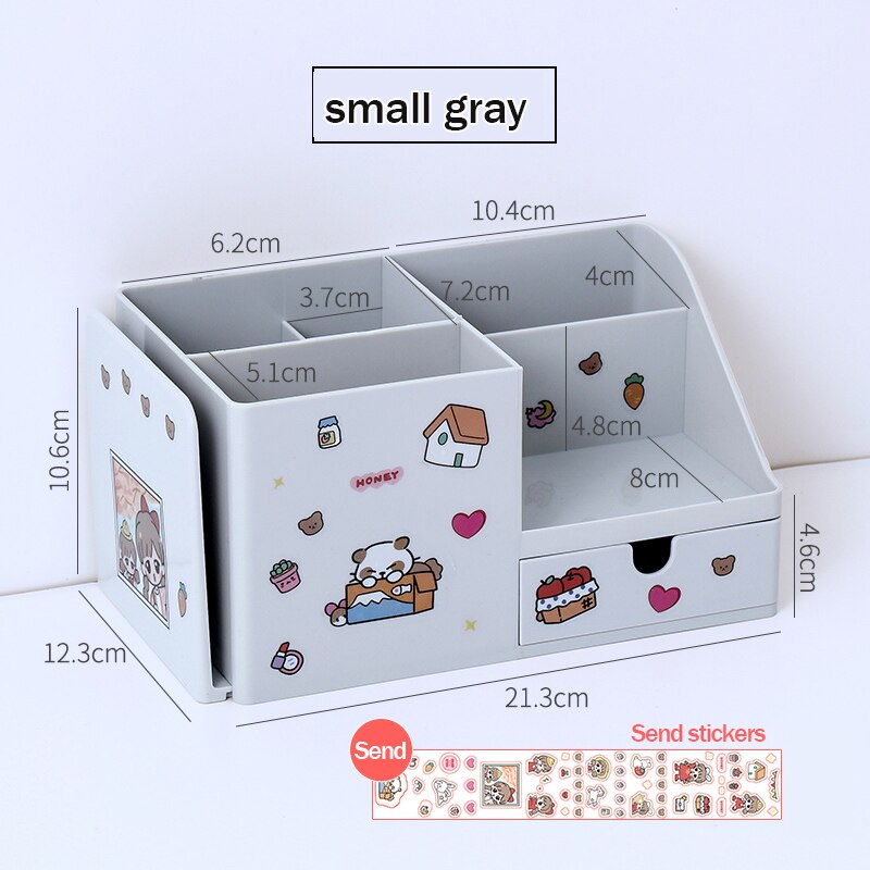 Soporte para cajones y bolígrafos de gran capacidad para estudiantes, caja de papelería creativa 2 en 1, organizador de escritorio multifuncional, soporte tipo libro: small grey