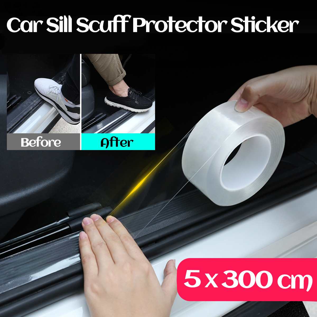 5X300Cm Auto Sill Scuff Protector Sticker Anti Kras Transparante Tape Strip Auto Kofferbak Film Deur Rand Beschermende