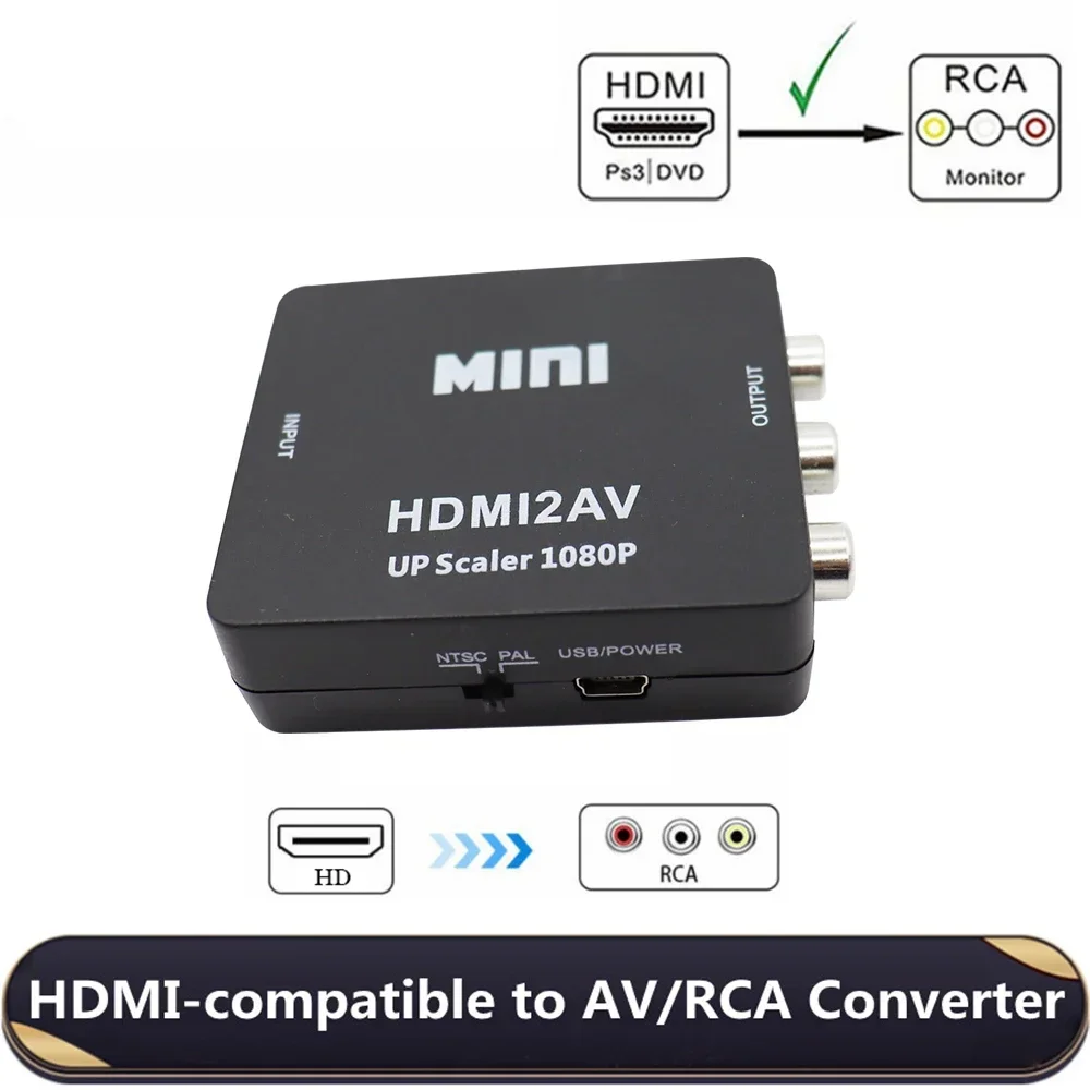 Mini HDMI-kompatibel zu RCA AV/CVBS Verbund Video AV Konverter Adapter HDMI2AV für TV VHS VCR DVD