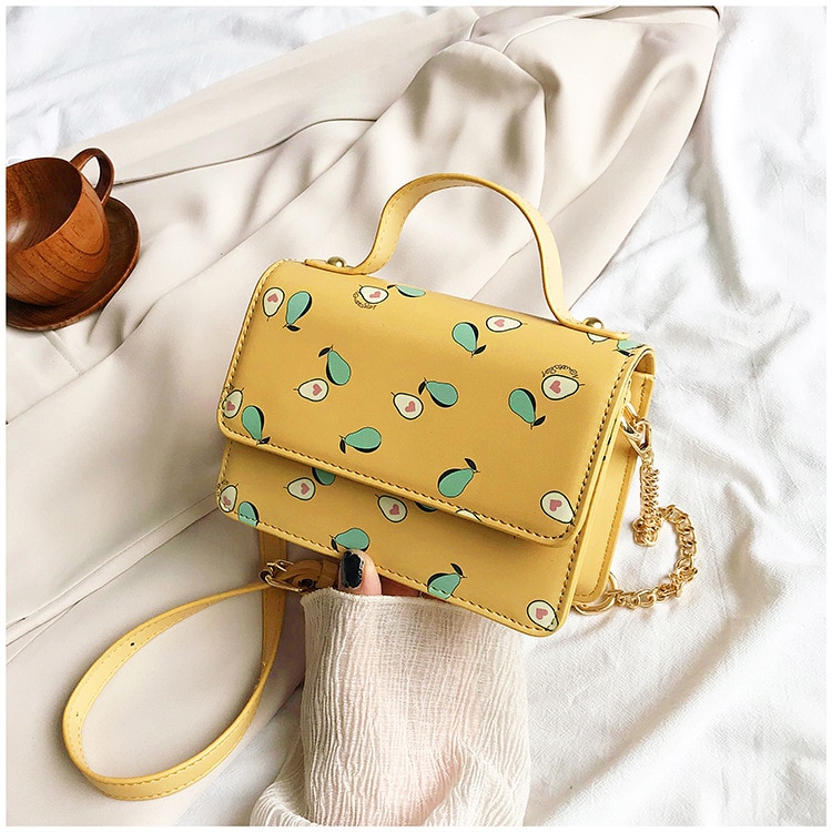 Bolso de verano con estampado de aguacate para mujer y niña, bolsas de mensajero de hombro con solapa, cadena cruzada