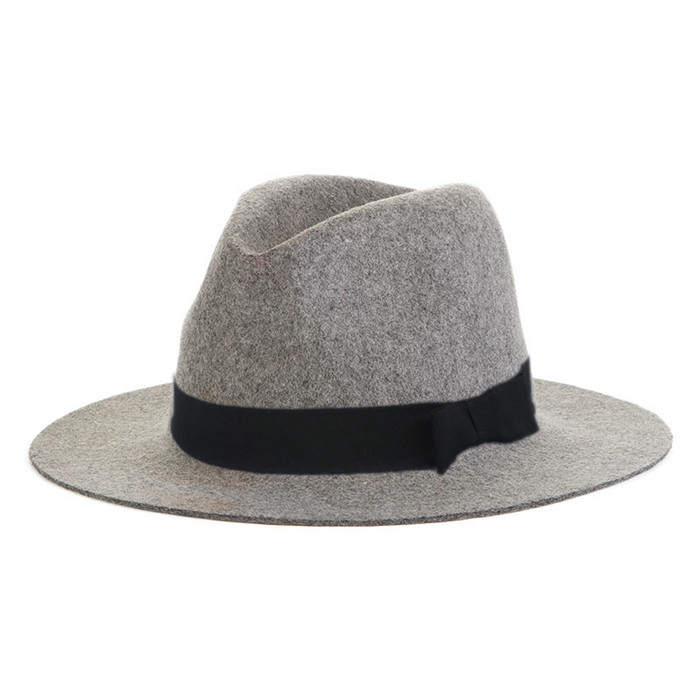 100%  uld bred skygge floppy filt trilby bowknot fedora hat til kvinder damer vinter efterår kashmir gangster kirkehat 5: Hampegrå