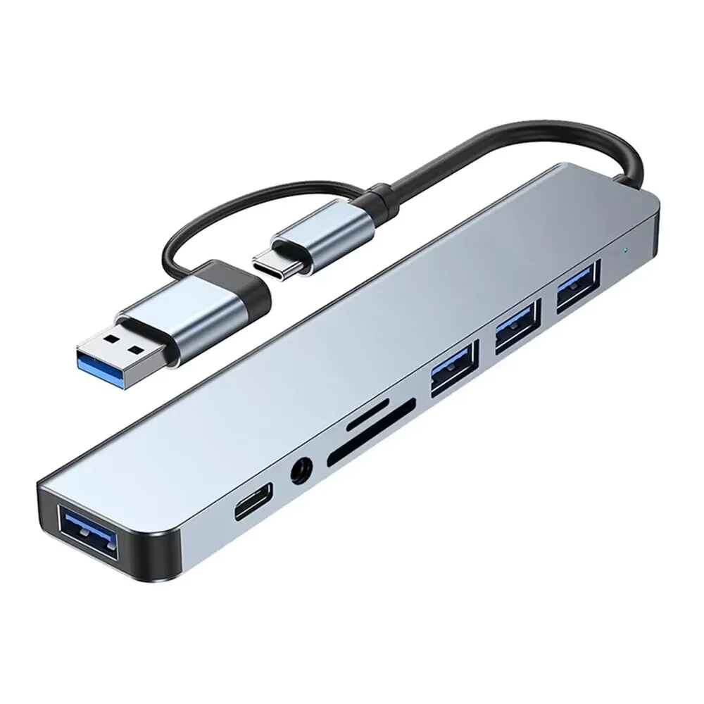 Airies USB 3.0 en aluminium 8 en 1, z 1 X USB 3.0, 3 X USB 2.0 i 1 X USB C, czytnik kart SD/TF, 3,5 mm, porty m.com: Default Title