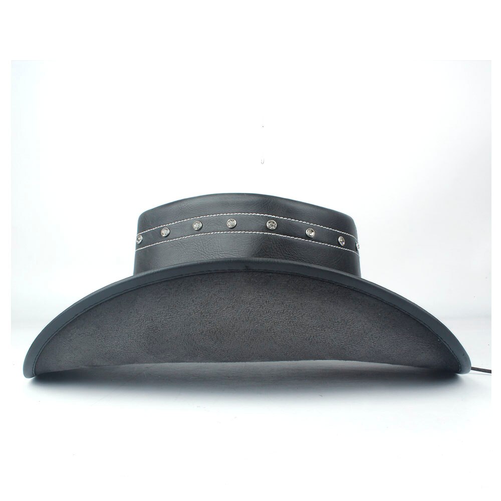 unisex Donne Degli Uomini di Cuoio Occidentale cowboy Cappello di Inverno tutto'aperto di Viaggio Outblack jazz sombrero cowgirl Formato Della Protezione 58-59 CENTIMETRI nero