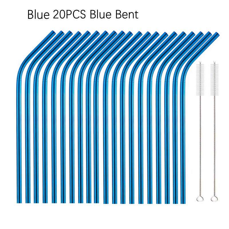 6*215Mm 10 Kleuren Milieuvriendelijke Herbruikbare Metalen Rietjes Set 304 Rvs Rietje Cocktail Party Favor Bar accessoire