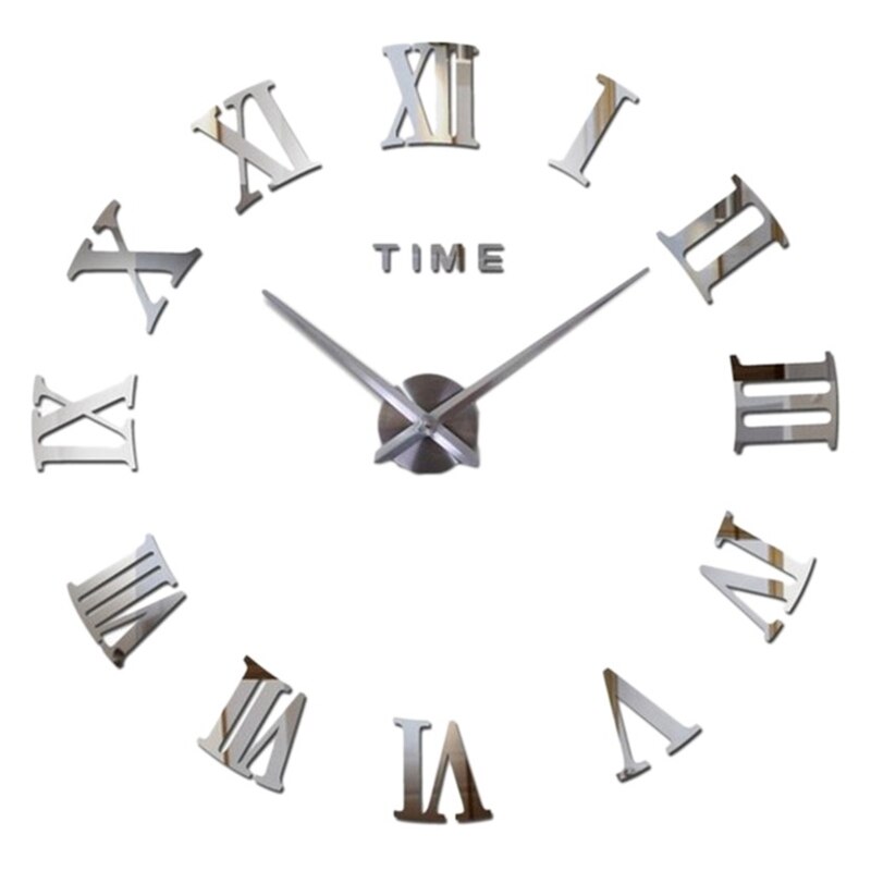Large DIY Wall Clock Kit, 3D Quartz Clocks with Mirror Roman Number for Home Living Bedroom Office Decor: silver