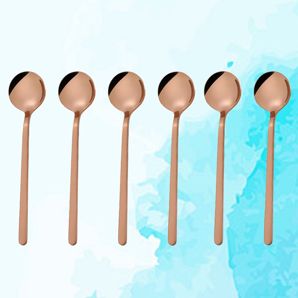 6 Pcs 13CM Spoons Stainless Steel Round Teaspoons Stirring Spoons for Sugar Coffee Dessert: Rose Gold
