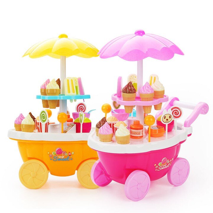 [Funny] Play House Game Kitchen Toys electronic Candy Ice Cream lollipop retail Stroller car with light music toy baby girl