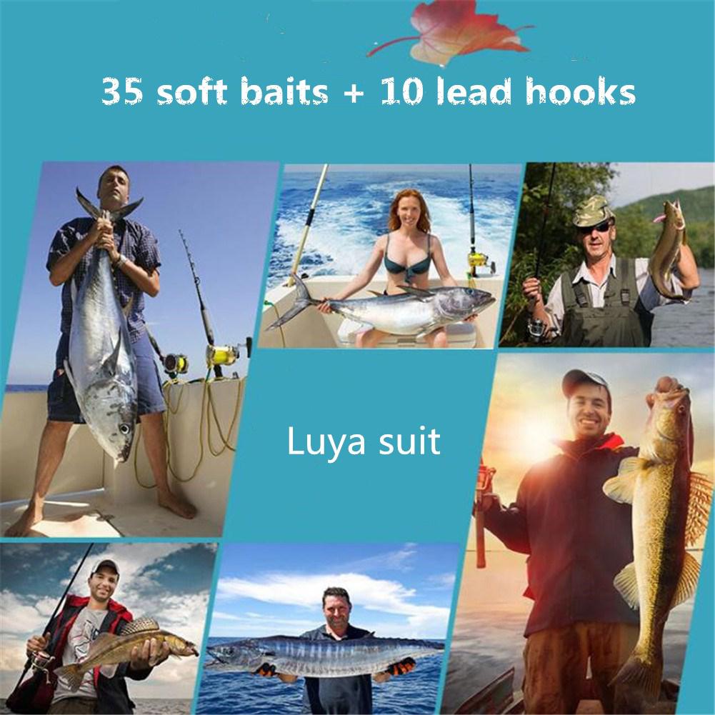 35Pcs Soft Worm Fishing Baits + 10 Lead Jig Head Hooks Simulation Lures Tackle Set Fishing Accessories Fishing Tools Tackle