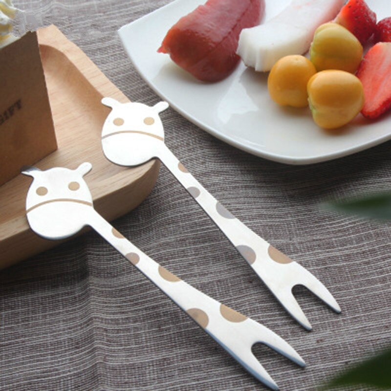 2-10pcs Giraffe Shape Fruit Forks Kitchen Gadgets Food Pick Salad Desert Forks Snack Toothpick Stainless steel Cartoon Tableware