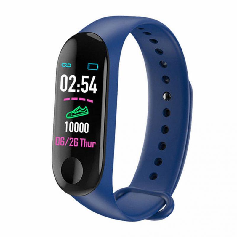 Pulsmätare smart klocka armband vattentätt armband sport stegräknare hälsa blodtryck fitness tracker smartband: Blå basladdning