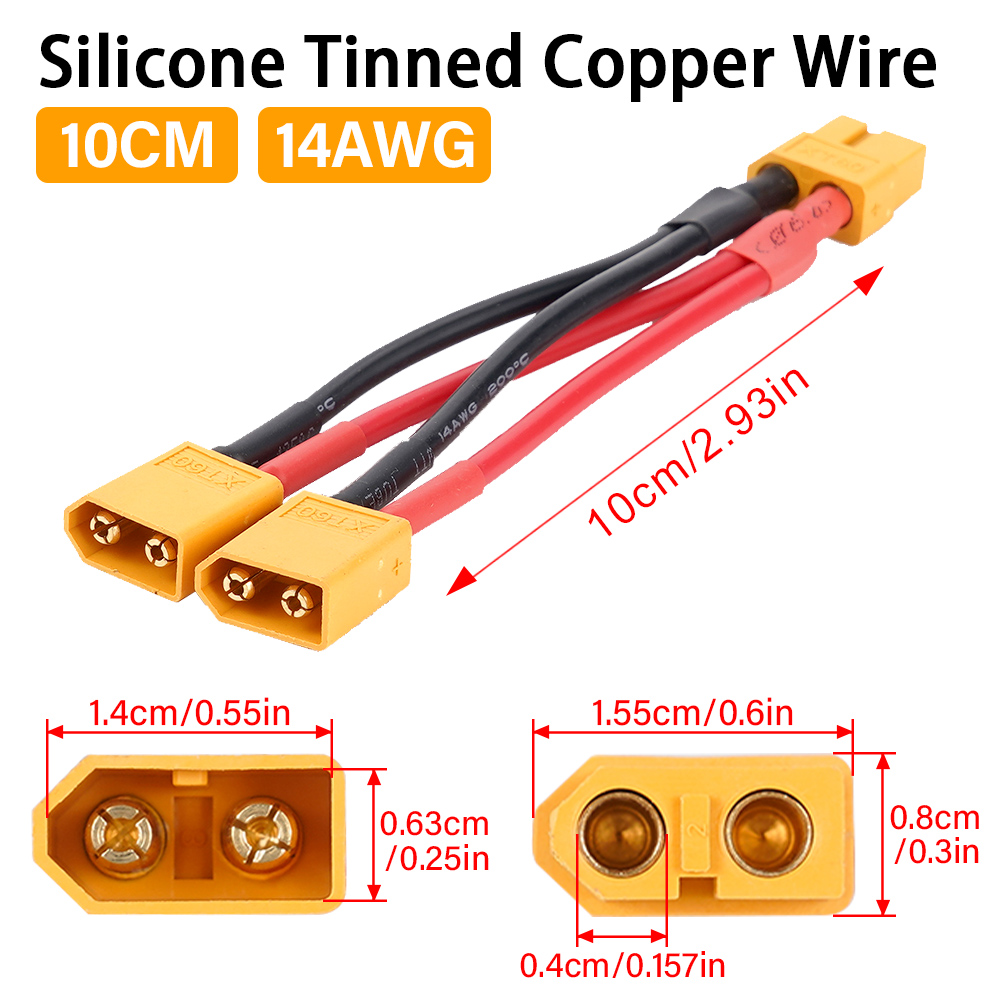 XT60 Male/Female Cable Parallel Battery Connector 3-Way 14AWG Silicone Wire Dual Extension Y Splitter for Battery Charger Motor