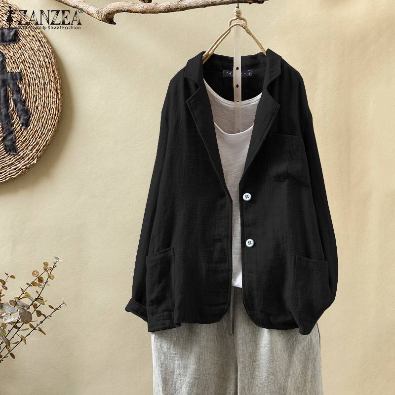ZANZEA Frauen Plus Größe Blazer Neue Herbst Mantel Jacken Jahrgang Solide verlieren Taschen Anzug Blazer