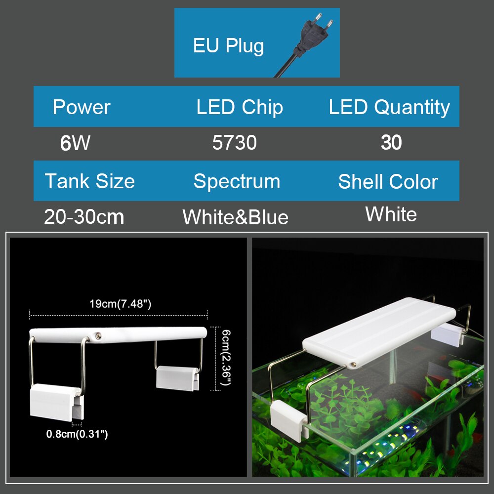 Aquarium Led Licht Slanke Uitschuifbare Clip-On Aquarium Plant Licht 5W/6W/8W/10W/11W/13W/16W/20W Aquarium Led Verlichting Voor Aquarium: 6W-EU-220V