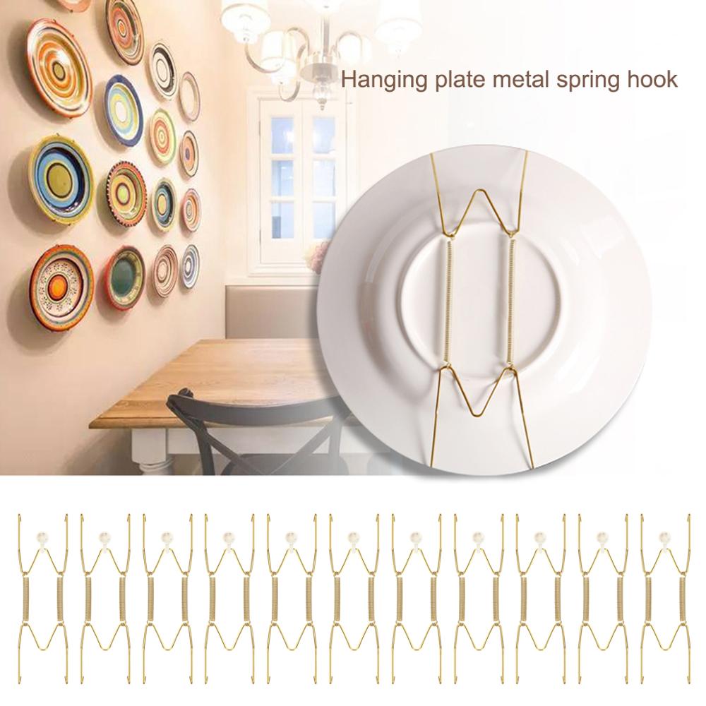 1Set W Shaped Stainless Steel Spring Hanging Frame Wall Invisible Plate Hangers Wall Plate Hangers Decorations Storage Holders