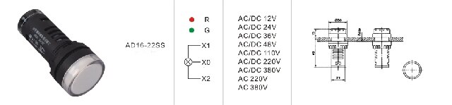 22mm 12V 24V 220V Double Color Red Green Signal Lamp LED Power Indicator Light AD16-22SS 10pcs