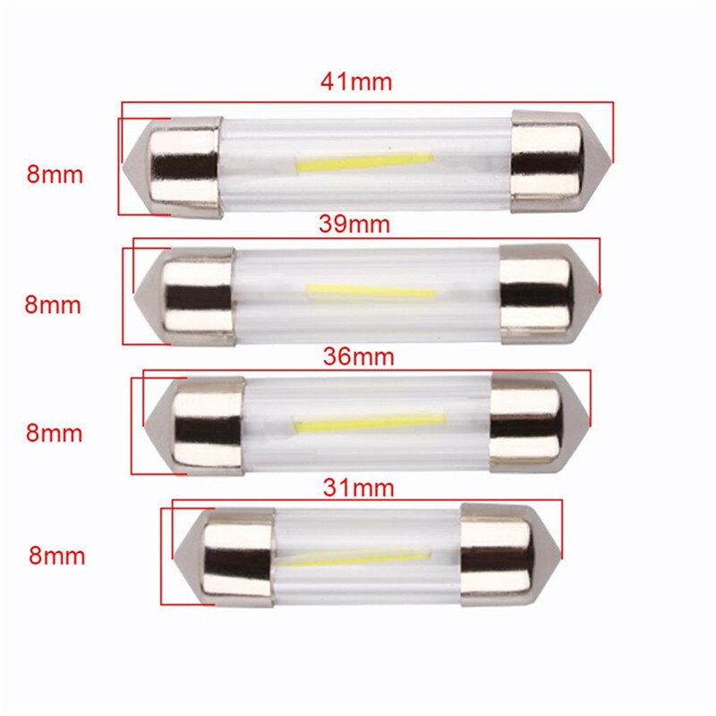 Bombilla LED para puerta de coche, luz de lectura, mapa, COB, 31mm, 36mm, 39mm, 12V, C5W, 41mm, cálido/Blanco/azul, 10 unids/lote