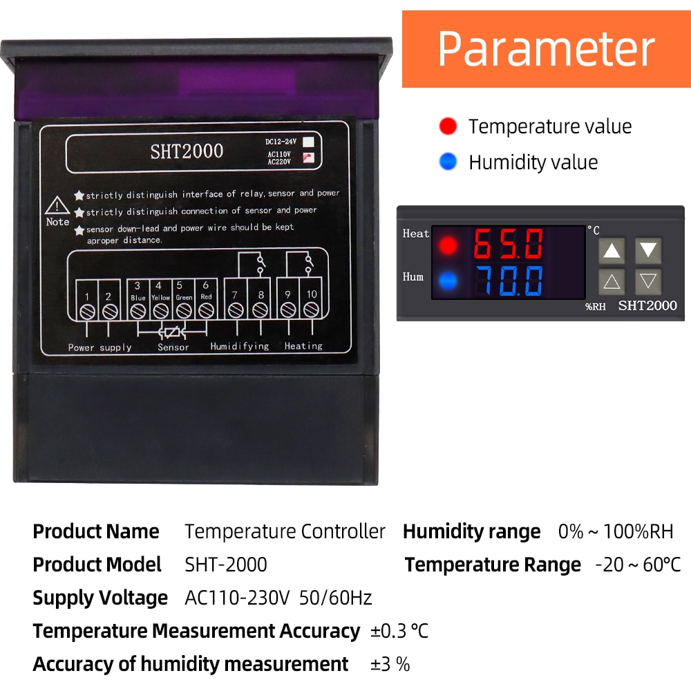SHT-2000 Temperature Controller Thermostat Humidity Control Thermometer Hygrometer Controller Thermoregulator 12V/24V/220V