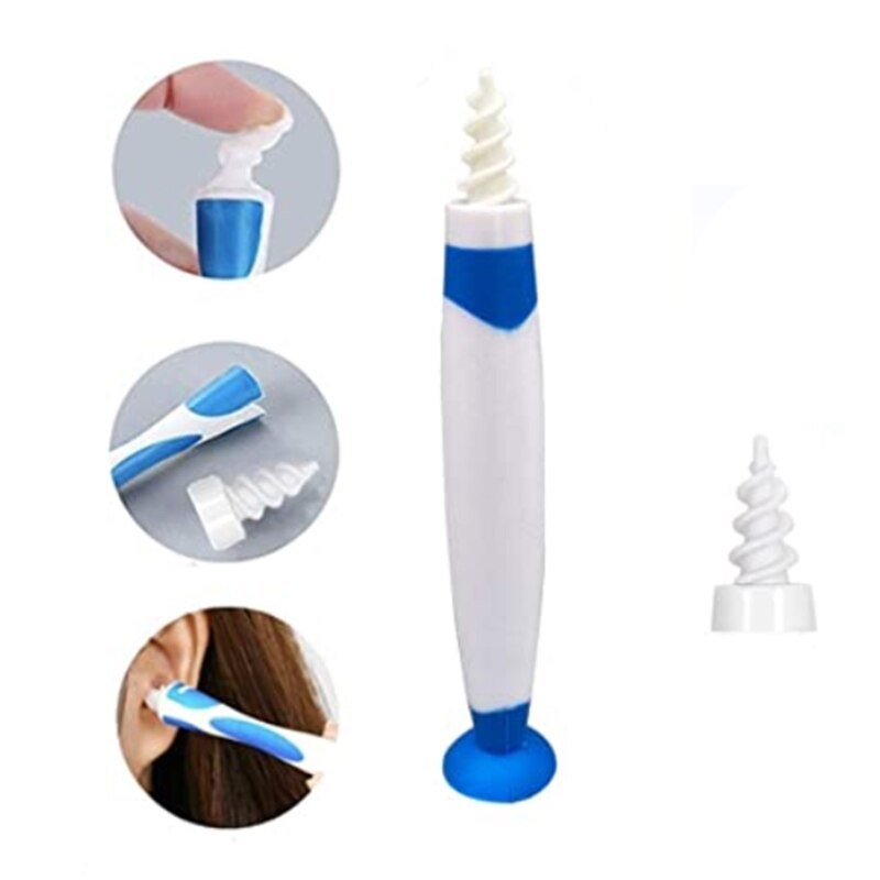 Portable Ear Cleaner with 16 Replacement Heads Suction Cup Spiral Spoon Earwax Removal Tool Easy Grip Cleaning Machine