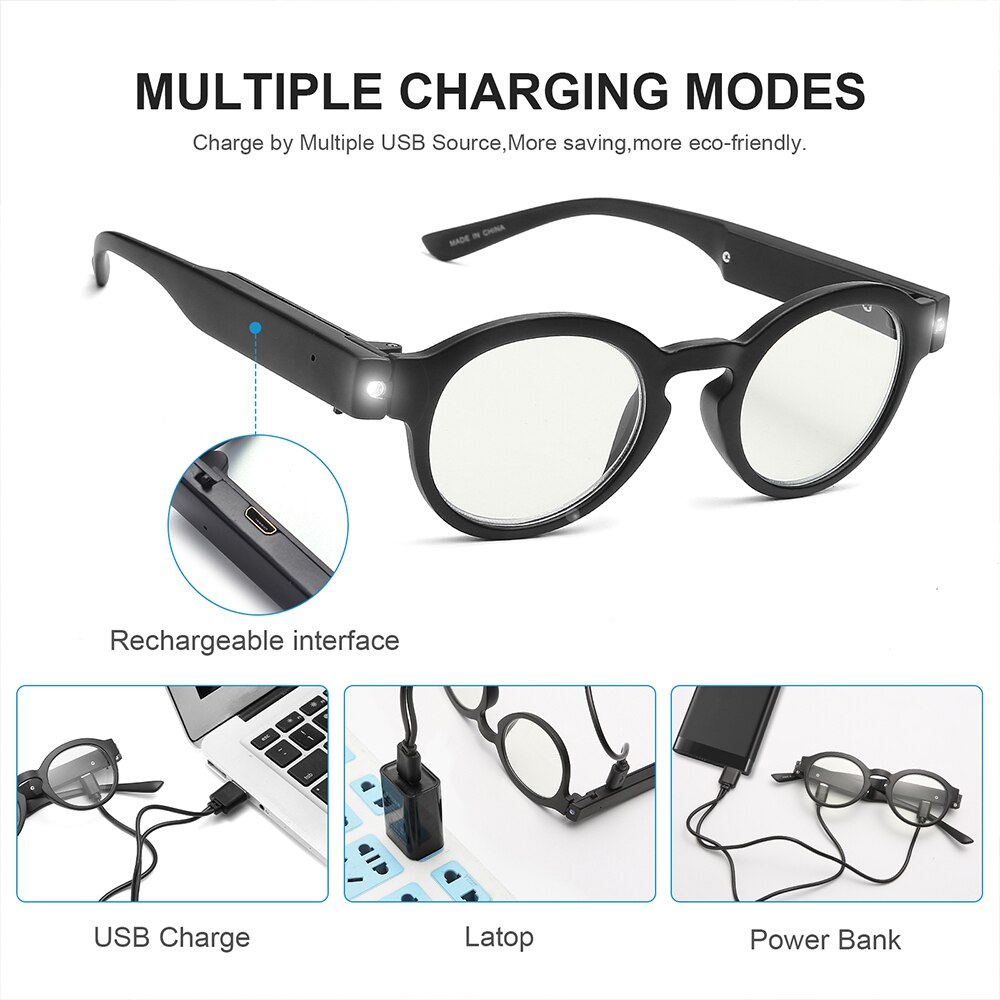 Lesebrille mit Lichter LED Beleuchtete Vergrößerung Brillen USB Ladung Vergrößerungs Leser für Männer und Frauen