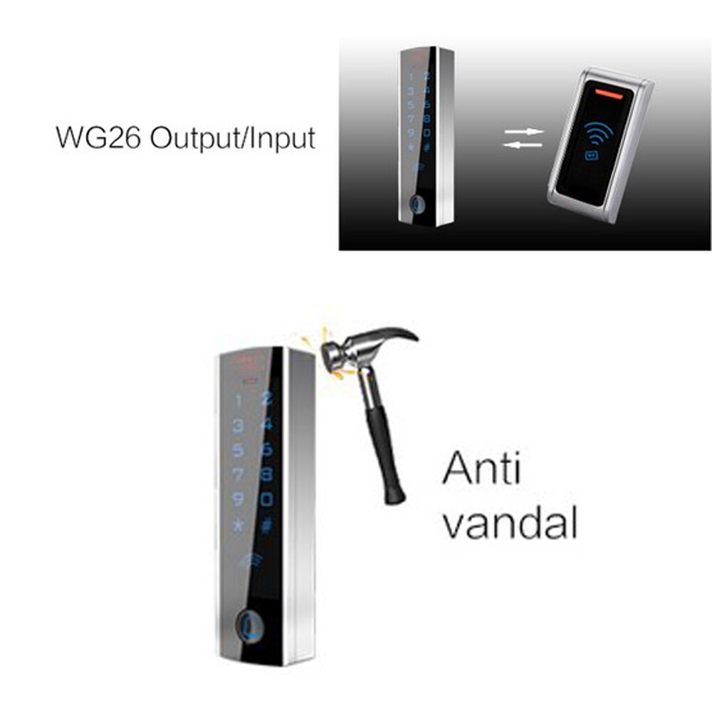 RFID Access Control Metal Touch Screen Standalone Access Controller Waterproof T4 anti-vandal WG26 Input output 125MHZ card