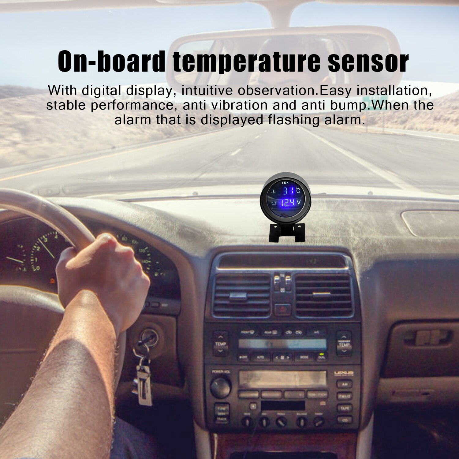 Indicador de Temperatura de agua Digital Led redondo para coche y camión, Sensor de Temperatura, Temperatura para Moto + voltímetro, medidor de voltaje de voltios 2 en 1, 12,0 V, 24V