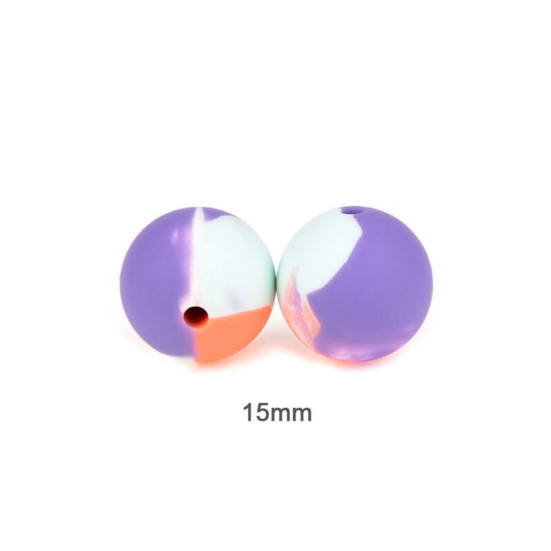 Perles de dentition en silicone, de 12/15/19mm pour bébé, ensemble de 10 pièces pour bricolage, boules imprimées à motifs dalmatien, couleurs bariolées et léopard sans BPA, pince de tétine gratuite à fabriquer: Bleu clair