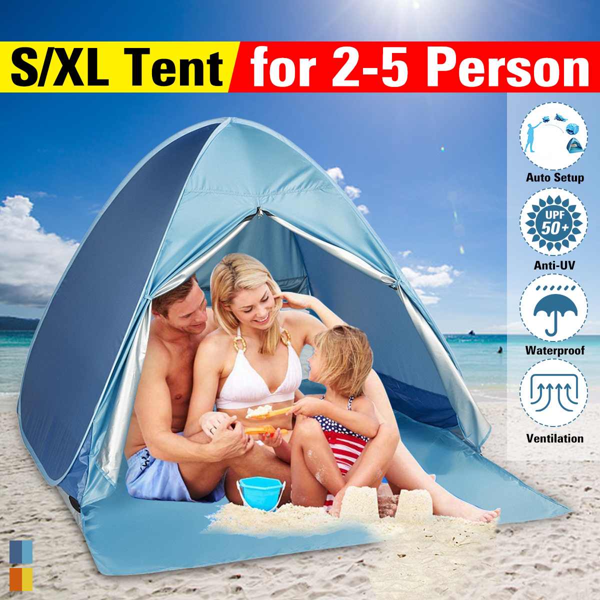 2-5 Person Auto set-up Portable Beach Tent Anti UV Shelter Camping Fishing Hiking Picnic Outdoor Camping Ventilation&Cool