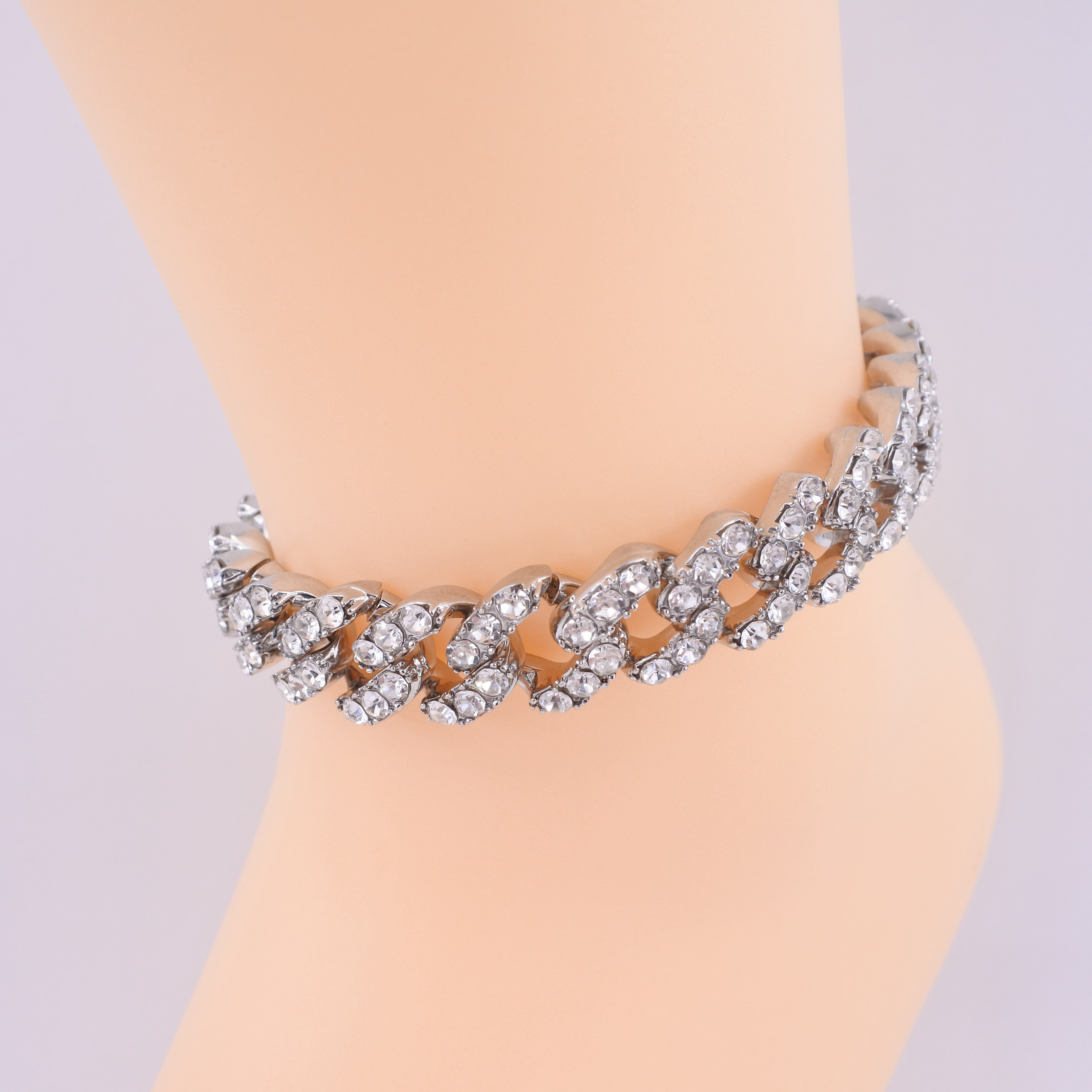 cuban link anklets hip hop women chain foot legs jewelry 12mm cuban chain pink crystal rose gold silver color iced out