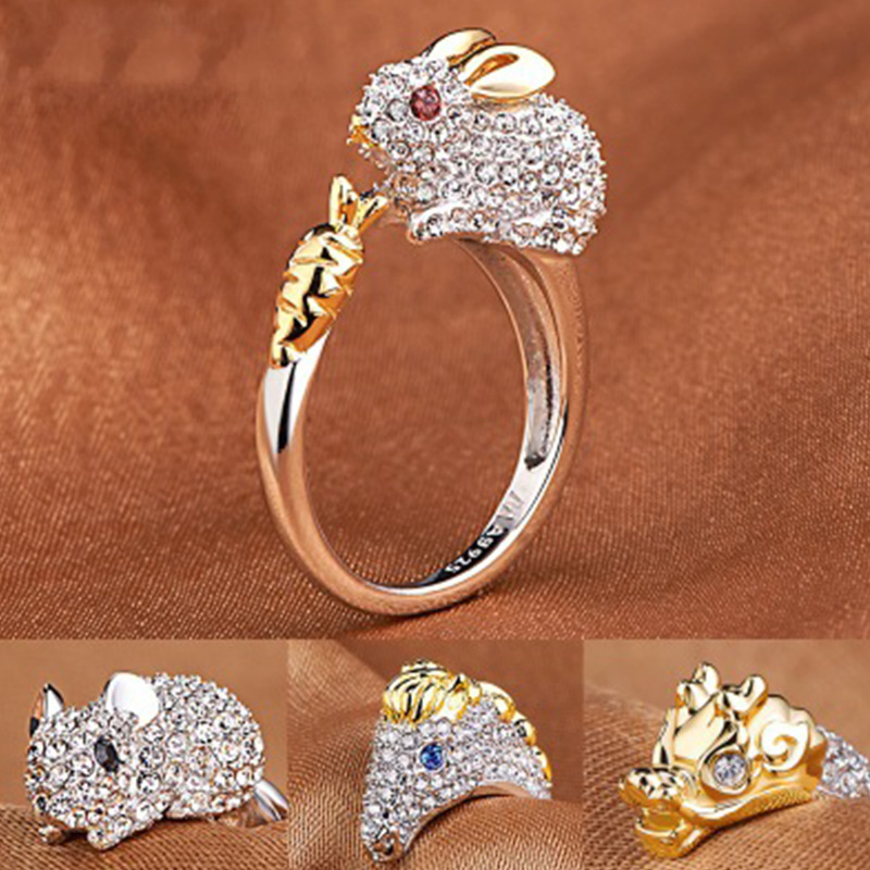 Mifeiya Zirconia Open Wedding Verstelbare Ringen Leuke Vinger Ring Bunny Dier Sieraden Konijn Vorm Ringen Voor Vrouwen