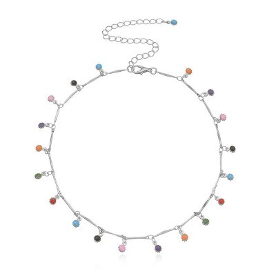 Authentieke Legering Bohemian Stijl Sleutelbeen Keten Kleurrijke Kleine Zonnebloem Ketting Voor Vrouwen Diy Sieraden: silver