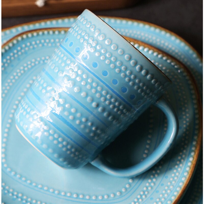 Ceramics Dishes 4 Piece Set European Style Restaurant Home Steak Plate Salad Bowl Relief Ceramic Green Tableware