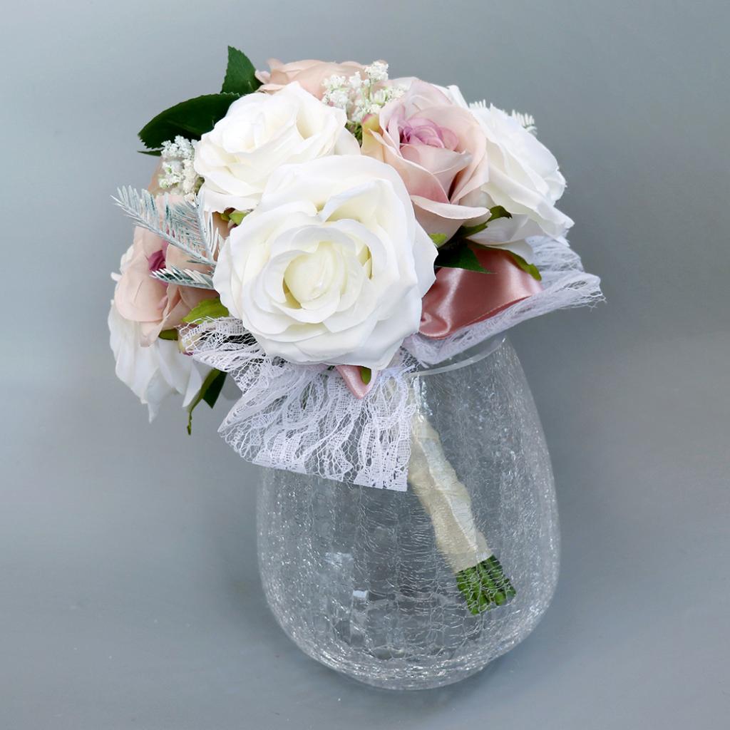 Handmade Realistic Wedding Bride Bouquet Hand Tied flower wesele Party Supplies wedding bouquet mariage floral hoops wedding2019: Pink