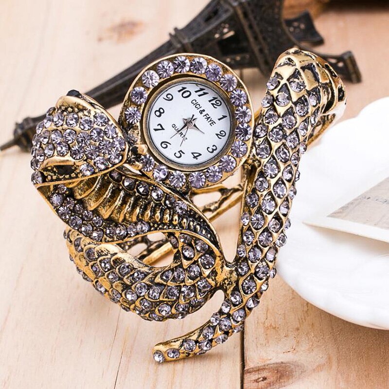 Stil slangeformet ur ur armbånds ur unikke kvinder kjole ure pige relogio feminino: Sort