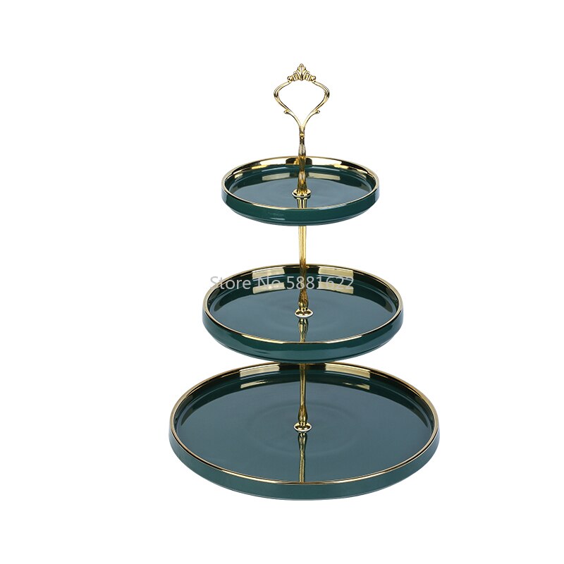 Assiette de fruits en céramique vert émeraude trois couches assiettes à gâteau bonbons Dessert multi-couche plateau après-midi thé Snack Stand ménage