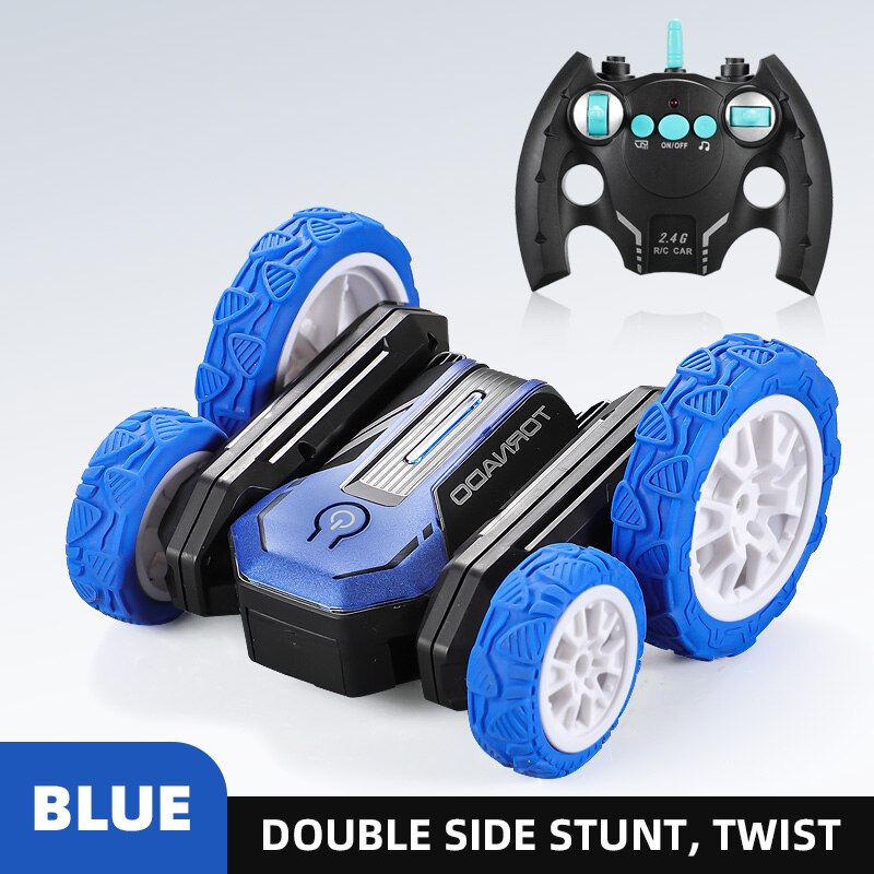 Eboyu 802 Rc Auto 2.4Ghz 4WD Rc Stunt Auto Afstandsbediening Racewagen Dubbelzijdig Drive Met Led Licht muziek Rollende Roterende Rtr: Blauw