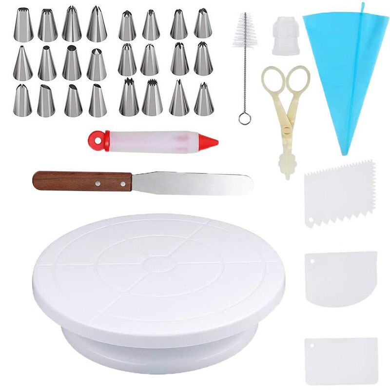 106pcs/set Cake Turntable Set Multifunction Cake Decorating Kit Pastry Tube Fondant Party Kitchen Dessert Baking Supplies: 34pcs
