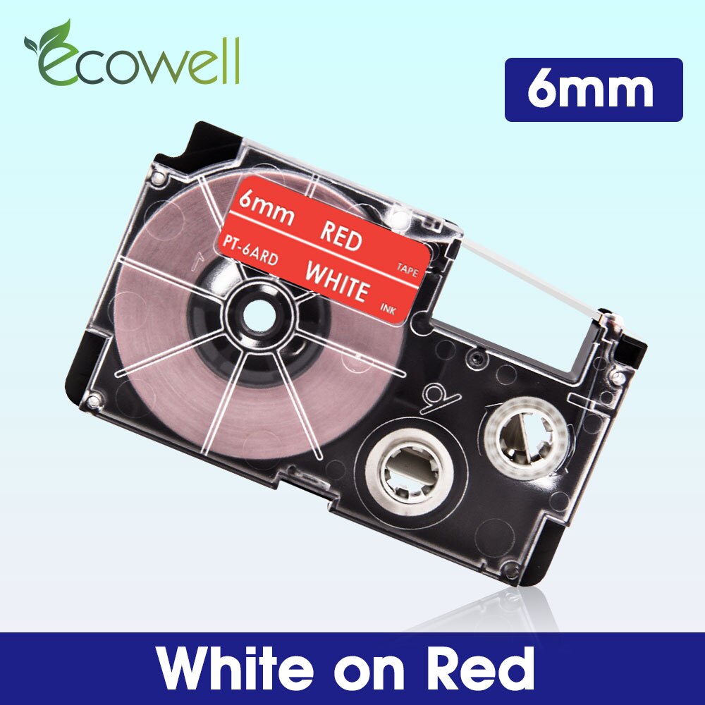 Ecowell 6mm taśma do Casio XR-6WE XR-6X XR-6RD XR-6BU XR-6YW XR-6GN taśma z etykietami XR-6SR XR-6GD dla Casio KL-60 KL-120 drukarka do etykiet: White on Red