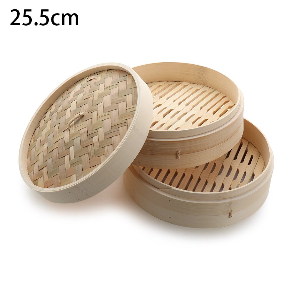 10/15/18/20/25.5cm 2 Tiers Natural Bamboo Cage Steamer Basket with Lid Bao Bun Steamers Home Kitchen Cooking Supplies: 25.5cm