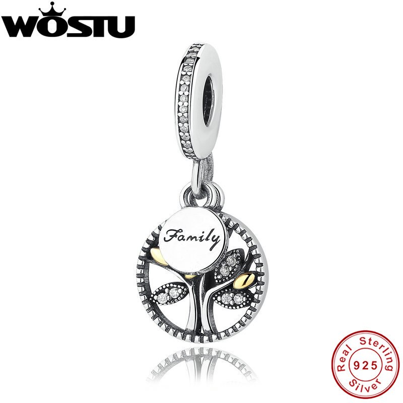 WOSTU Echt 925 Sterling Silber Familie Baum Baumeln Charme Perlen Fit Original Armband Authentische Luxus DIY Schmuck