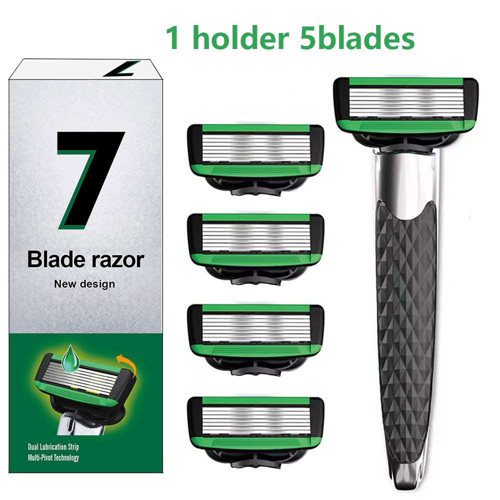 Maquinilla de afeitar Manual para hombres, maquinilla de afeitar de 7 cuchillas de seguridad, maquinilla de afeitar reemplazable, hojas de recarga, herramienta de afeitado clásica para hombres: Blanco
