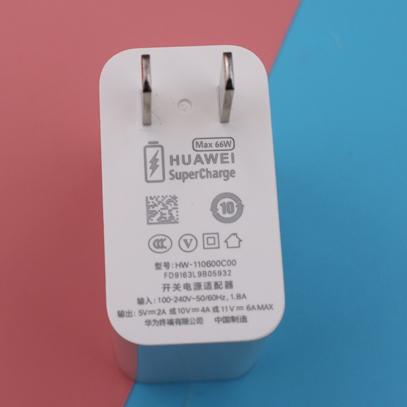 Huawei P50 Pro Charger 66W Eu Snel Opladen Adapter Reizen Supercharge Usb 6A Type C Kabel Voor Mate 40 pro P40 P30 Pro Nova 9 8