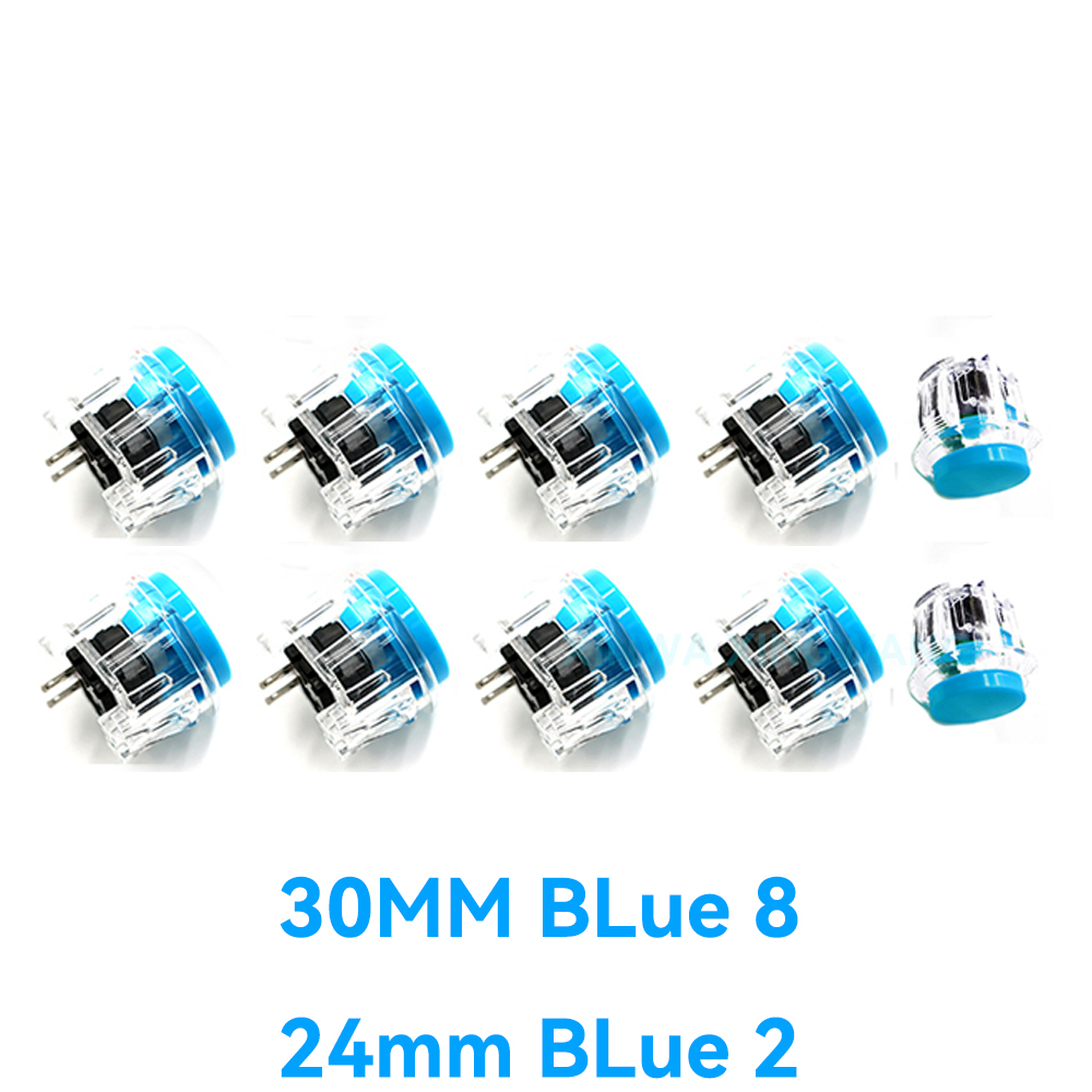 10 pçs 24mm 30mm botão interruptor de partida do jogo para copiar caixa sanwa máquina jogo arcade joystick console zero atraso placa diy: Azul