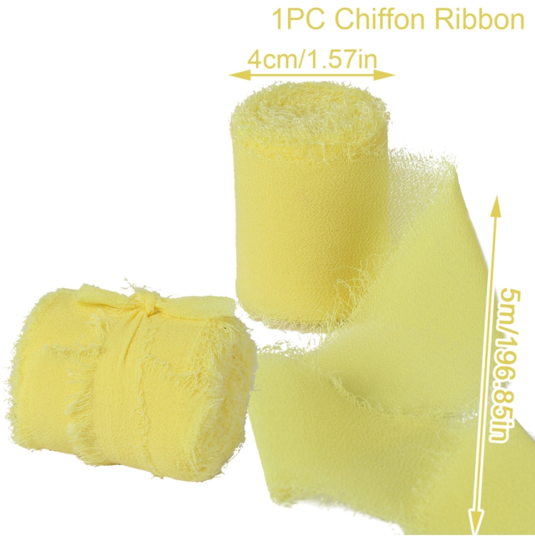 4CM * 5M Nastro di seta chiffon antirughe con bordi sfilacciati fatti a mano per invito a nozze Decorazione da avvolgimento Bouquet da sposa artigianale con frange trasparenti: YELLOW