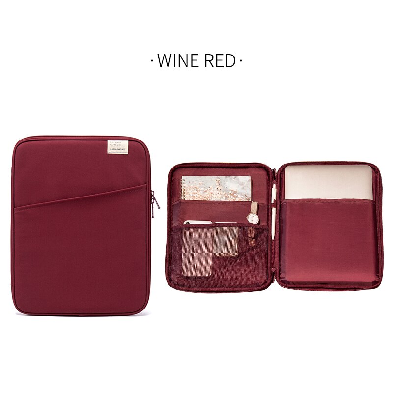 Portable Travel Briefcase Women Men's Document Bags Business Pouch Waterproof Worker office Notebooks Pens Organizer Case: 13.3inch Redwine
