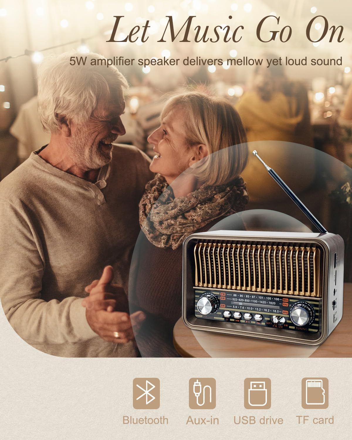 ﻿ Klassisches Retro-Vollbandradio, tragbar, FM, AM, SW, Radios, Empfänger, LED-Taschenlampe, Bluetooth-Lautsprecher, Soundbar, TF, USB-Musik-Player