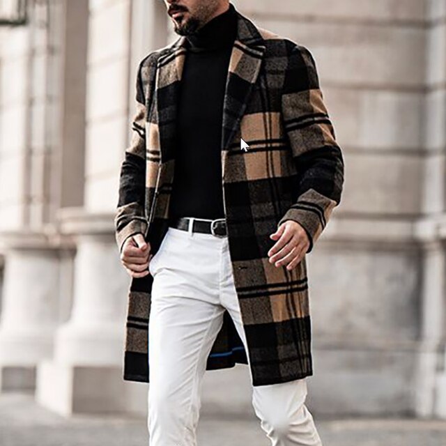 Abrigo a cuadros para hombre, chaqueta de longitud media para primavera y otoño, joven, MY388: XXL