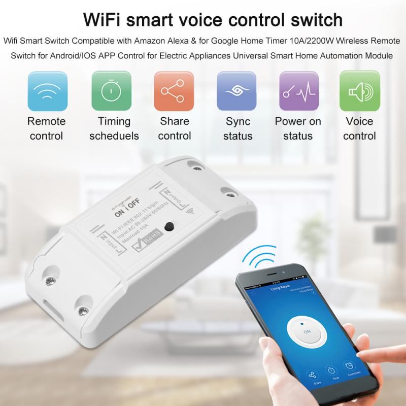 Tuya WiFi Smart Switch 10A/2200W Wireless Remote Switch Timer APP Control Smart Home work with Alexa Google Home