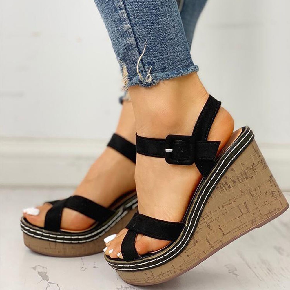 Sarairis Hoge Hakken Vrouwen Platform Enkel-Strap Leisure Zomer Wiggen Sandalen Vrouw Schoenen